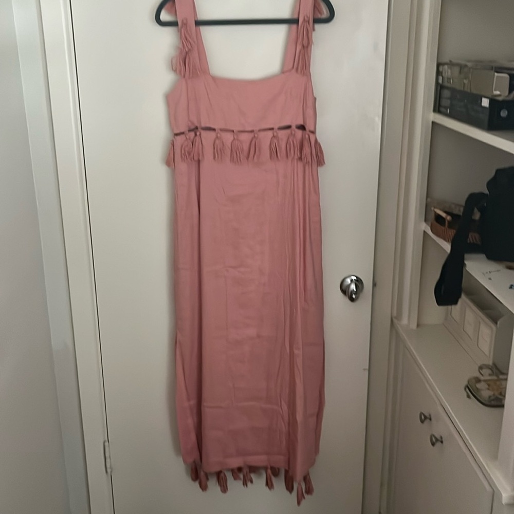 ANTONIO MELANI X The Nat Note Cici Tassle Dress Pink Sand Size 12 NEW